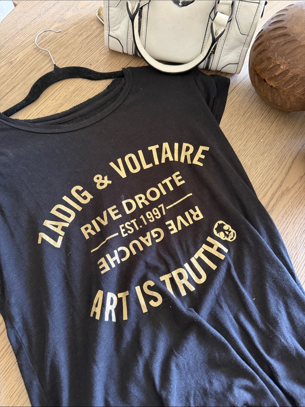 Zadig & Voltaire Black Tee with Gold Graphic Logo
